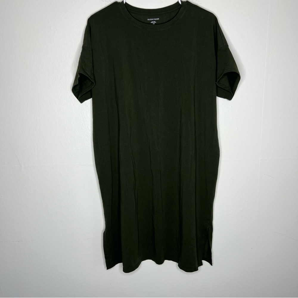 Eileen Fisher Green Shirt Dress Jersey Sz L